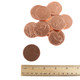 Copper foil-wrapped milk chocolate pennies, 1.5 inches diameter, stamped like real pennies, approx 70 per pound.
