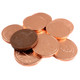 Individually wrapped solid milk chocolate pennies, 1.5 inches, shiny copper foil, stamped like real coins, approx 70 per lb.