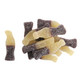 Pile of brown 2-inch Sour Gummy Cola Bottles, sour cola flavor, approx 60 per pound.