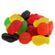 Nostalgic Jujyfruits chewy candy, approx 170 per lb. Red, orange, yellow, green, black fruity flavors, varied shapes.