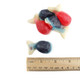 Small red and blue gummy whales, approx. 50 per pound, with a fruity center.