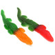 Vidal Gummy Crocodiles, vibrant green, white bellies, 5 inches long, fruity gummy candy.