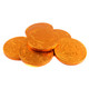 Bright orange foil-wrapped milk chocolate coins, approx 1.5 inches, 80 per pound, with US half dollar design.