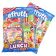 Colorful assorted gummy candy lunch bag, with realistic burgers, hot dogs, fries, pizza, and cola bottles.
