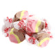 Taffy Town Salt Water Taffy Banana Split, bright yellow, brown, pink swirled pieces, approx 65 per pound, gluten-free, Made in USA.