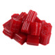 Bright red Kenny's Cherry Honeycomb Licorice Bites, firm chewy unwrapped candy pieces, bulk, USA made.