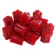 Kenny's Cherry Honeycomb Licorice Bites, vibrant red, chewy, many unwrapped bite-sized pieces.