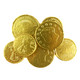 Assorted rich gourmet milk chocolate gold coins by Madelaine, gold foil wrapped. USA-made, Lady Liberty, eagle designs, various sizes.