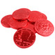 Bright red foil milk chocolate coins, 1.5-inch, US half dollar design. Perfect Valentines Day candy or red candy buffet.