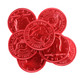 Bright red foil-wrapped 1.5 inch milk chocolate coins, featuring US half dollar design, great for Valentine's Day.