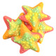 Bulk colorful gummy starfish candy, bumpy texture, cherry, citrus orange flavors, yellow, green swirls. Approx 35 per pound.