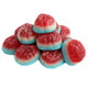 Strawberry-filled gummy brains, red and pink, spooky Halloween candy, approximately 60 per pound.