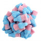 Sour Gummy Bubble Gum Bottles, mini, half pink half blue, sour bubble gum flavored, approximately 90 pieces per pound.