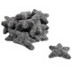 Many super salty black licorice starfish candy, chewy, black, sugar-dusted Dutch confection.