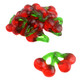 Haribo Cherries gummy candy, realistic red cherry shapes with green stems. Approx 44 delicious pieces per pound.