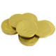 Vibrant gold 1.5 inch Half Dollar chocolate coins, approx 68 per pound. Palmer, JFK and eagle design.