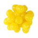 Bright yellow lemon chewy sour balls, hard candy shell, tart lemon center. Bulk pile of sour candy.