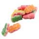 Colorful sour triple gummy bears, five fruity flavors, sugar sanded, approx. 100 per pound. Chewy, sweet and sour candy.