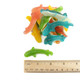 Assorted mini gummy sharks, red, orange, yellow, and green. Soft, chewy, fruity candy. Approx 60 pieces per lb.
