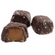Ashers Dark Chocolate Covered Sea Salt Caramels, rich brown, with white sea salt crystals, approx 30 per pound.