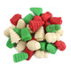 Red, white, green Christmas Mellocremes, approx 95 per pound, shaped like Santa, snowmen, and pine trees.