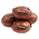 Chocolate flavored foil-wrapped mini footballs with white laces, approx 90 pieces per pound. Ideal for football events.