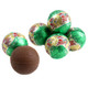 Green foil-wrapped Palmer Chocolate Peanut Butter Kringles, approx 35 creamy milk chocolate, peanut butter Christmas candies per pound.