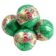 Festive green foil-wrapped Christmas Chocolate Peanut Butter Kringles, 35 pieces per pound, milk chocolate, peanut butter.