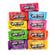 Now and Later assorted fruit chewy candy packs, vibrant blue, red, green, purple, yellow colors. Approx. 16 6-piece packs per pound.