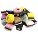 Gerrit Verburg English Licorice Allsorts. Pink, blue, yellow, black, white firm black licorice candy shapes, crunchy & smooth.