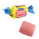 Dubble Bubble Original Twist Bubble Gum, bulk 55 pieces per pound, barrel-shaped, individually yellow and blue wrapped.