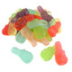 Assorted colorful gummy Easter bunnies, over 1 inch tall, in red, blue, green, yellow, purple. Approx 100 per pound.