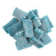 Vibrant blue, sour blue raspberry licorice bricks, approx 60 per pound. Soft, chewy, with creamy filling and sour kick.