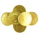 Large gold milk chocolate coins, 1.5 inch diameter, Lady Liberty & American Eagle designs. Approx 65 pieces.