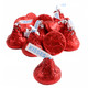 Red Hershey Kisses, smooth milk chocolate, approximately 100 pieces per pound, wrapped in vibrant red foil.