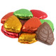Milk chocolate foil wrapped fall leaves candy, gold, red, purple, green, approx 50 pieces per pound.