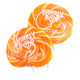 12 Whirly Pop orange and white swirl lollipops, 1.5 oz each, 3 inch diameter, tangerine flavor.