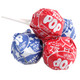 Red and blue patriotic Tootsie Pops, approx. 24 per pound, with Blue Raspberry and Cherry flavors, 4th of July candy.