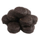 Brown unwrapped mini peppermint patties, 95 per pound, smooth chocolate exterior, cool mint filling.