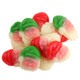 Gummy Santas, red white pink Christmas candy. 50 strawberry vanilla cream flavored Santa gummies per pound.