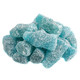 Blue raspberry gummy soda bottles, 2.2LB bulk bag, small 3-inch candies dusted with sour sugar.