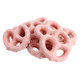 Pink strawberry mini yogurt pretzels, sweet and salty coated, approximately 90 pieces per pound.