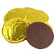 Bright yellow foil milk chocolate coins, 1.5 inch US half dollar design, approximately 80 coins per pound.