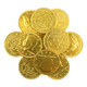 Bright gold foil milk chocolate coins, 1.5 inch, JFK half-dollar design, 80 per pound, bulk St. Patrick's Day candy.