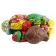 Miniature milk chocolate fish, 55 per pound, wrapped in colorful tropical fish design foils.
