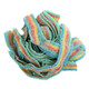 Rainbow Sour Belts Quattro, blue, green, red, pink, yellow 9-inch long gummy candy, sour and sweet.