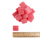 Red, sugar-coated square cinnamon gummies, approx 65 soft, spicy pieces per pound.