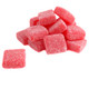 Soft, sugar-coated red cinnamon square gummies, approx 65 per lb. Spicy, chewy USA-made candy.