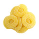 Bright yellow and green gummy pineapple rings, tangy tropical candy, approx. 1.75 inch diameter, 72 per pound.