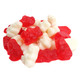 Red and white Albanese Valentine Gummy Bears, strawberry banana and cherry flavors, festive bulk candy.